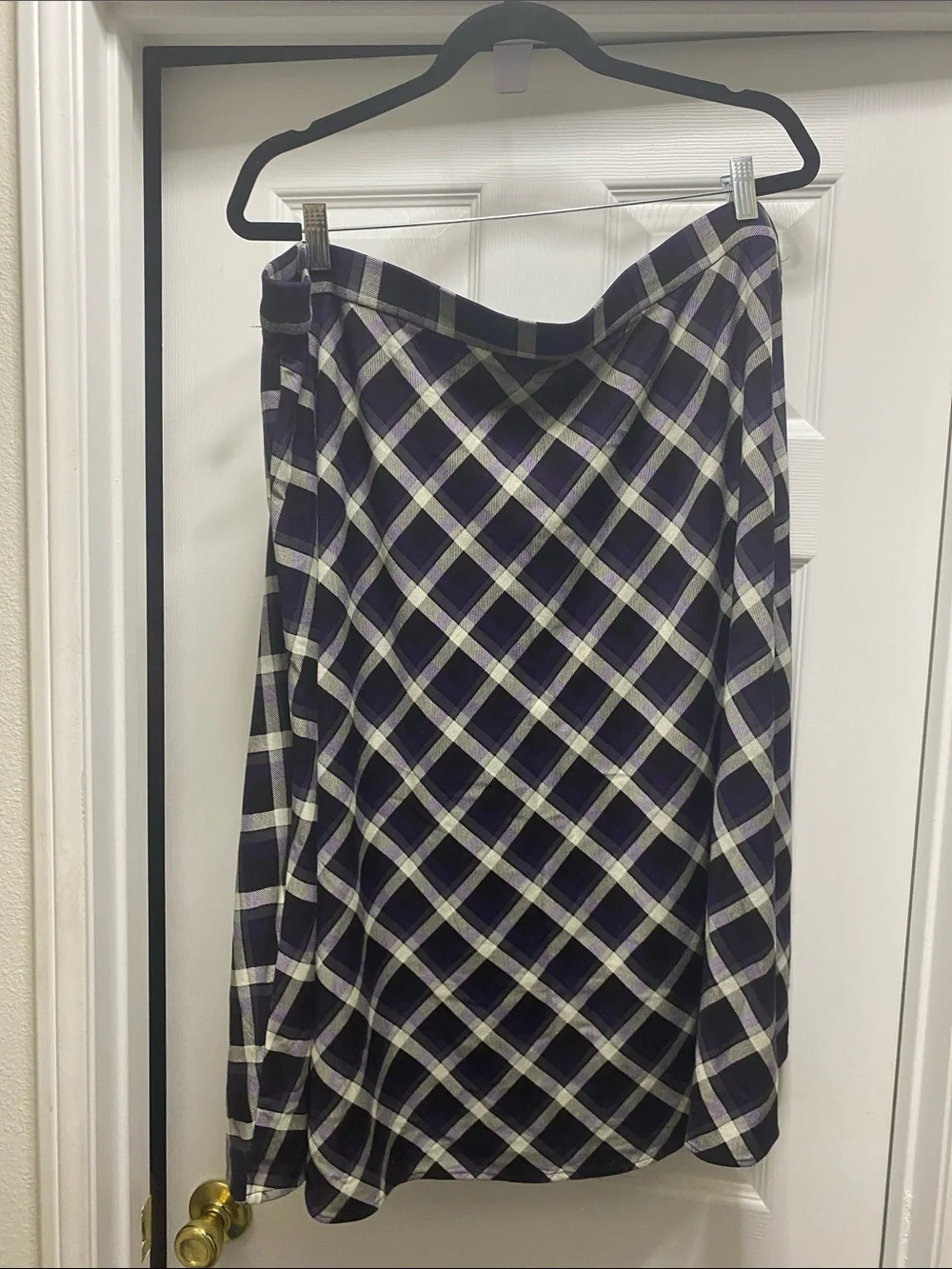 CJ Banks Black and Purple Plaid A-Line Skirt